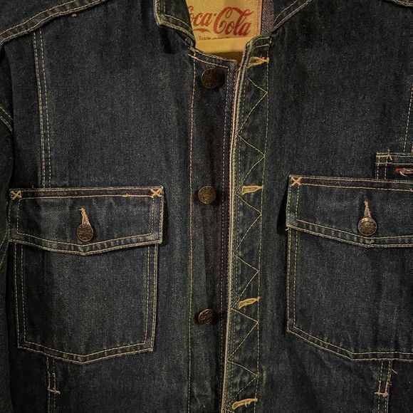 Vintage Coca Cola Denim Jeans Jacket Dark Wash Long Sleeve Collared Size Medium - Picture 3 of 6